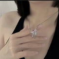 Korean Jewellery Pink Zircon Bow Necklace